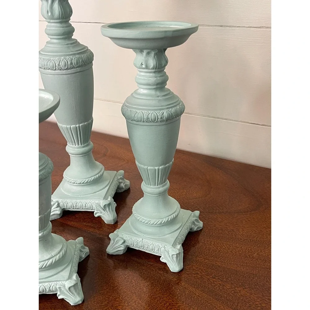 Set of 3 painted coastal ,cottage core, farmhouse, candle holders statement
